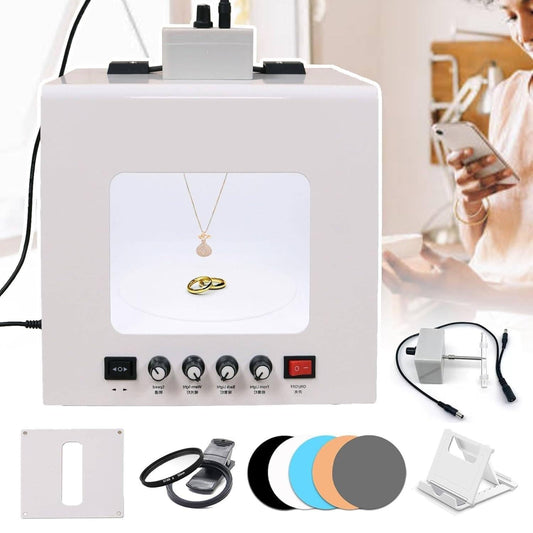Jewelry Photography Light Box Kit with Adjustable Turntable, 22000Lux Professional Studio Setup for Stunning Gemstone Images, Customizable Speed, for Small Items with Full Accessories(Tb20)