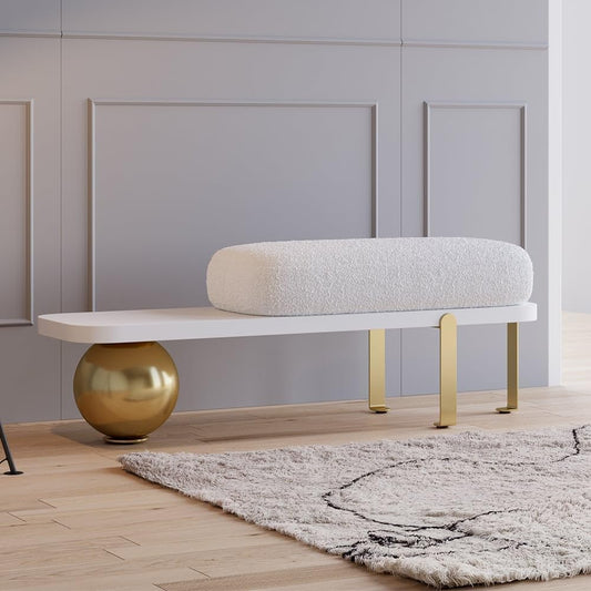 homary 47.2" Modern Entryway Bench, Wooden Boucle Upholstered Bench with Abstract Metal Legs, Lambswool Cushioned Seating for Entryway, Bedroom or Living Room