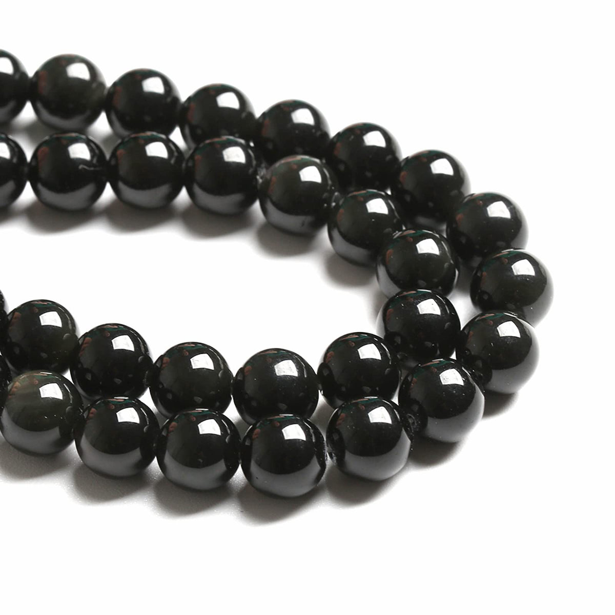 8MM 46PCS Natural Stone Black Obsidian Gemstone Loose Beads for Jewelry Making DIY Bracelet 1 Strand