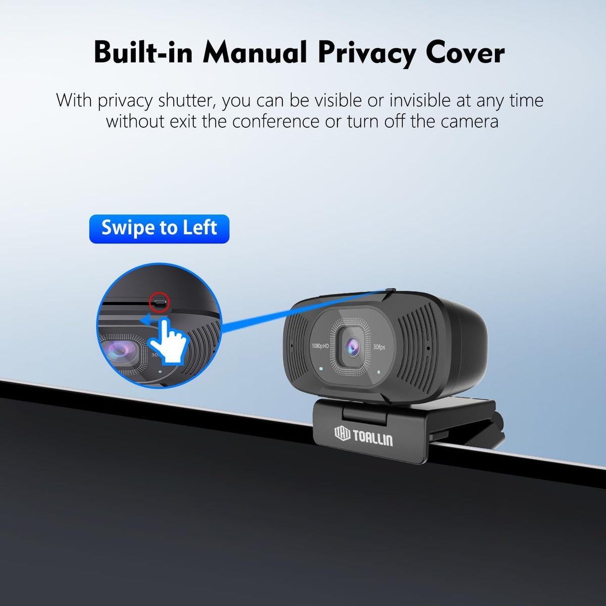 TOALLIN 1080P 90 Full HD Webcam with Dual Microphones, Computer Web Camera, Wide Angle View Without Distortion, USB