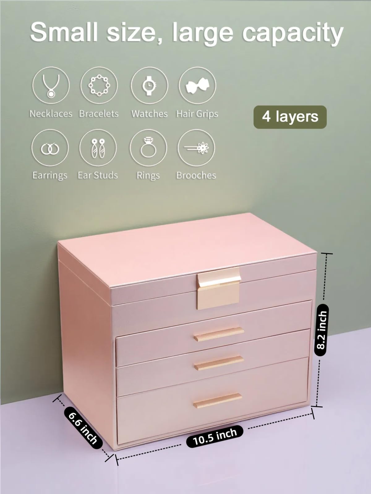 BOOVO Jewelry Boxes for Women, 5 Layer Jewelry Organizer with Necklace Hanger and Drawers, Large Jewelry Box for Earrings, Necklace and Bracelet Storage Gifts for Women and Girls (Rose Gold, 5 Layer)