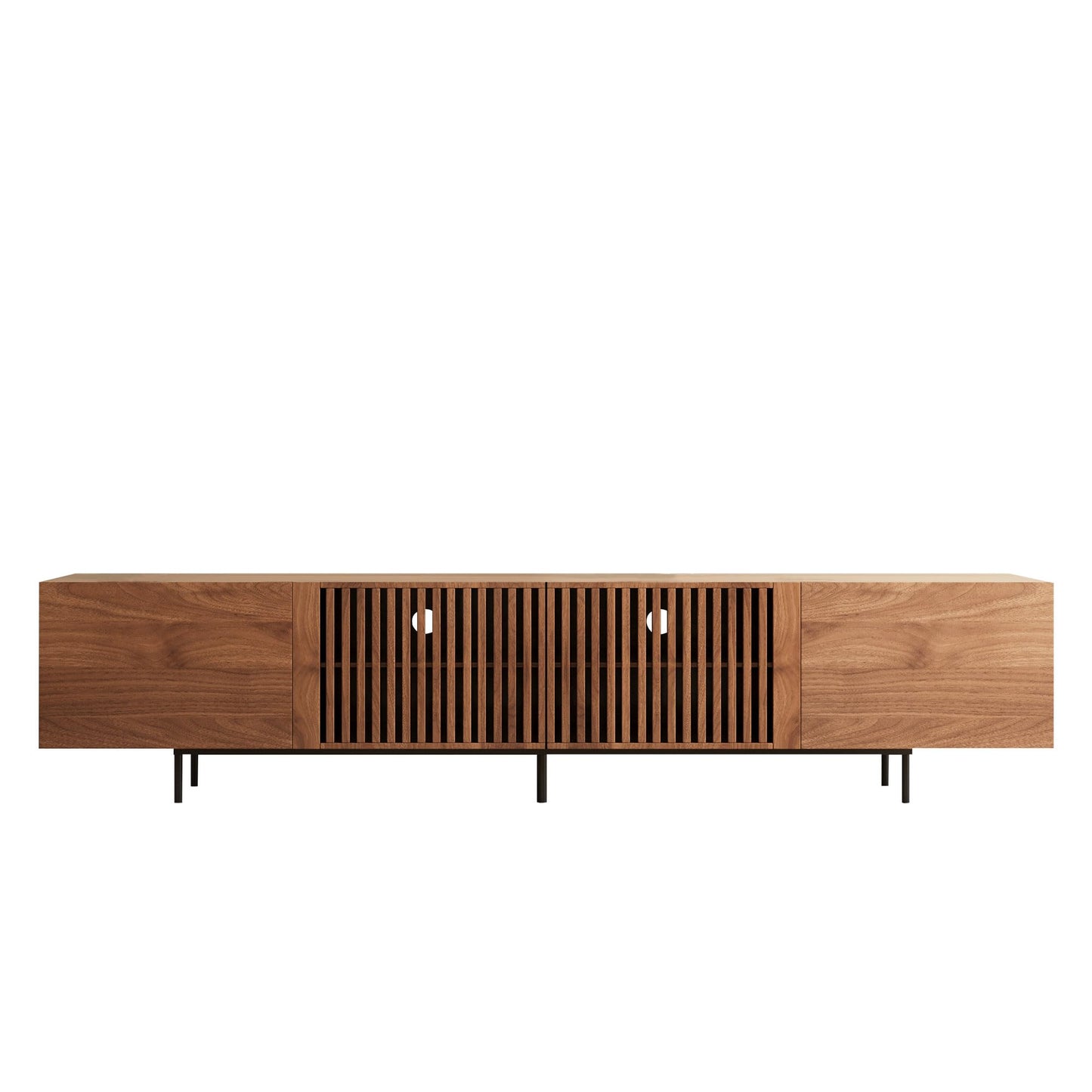 NessCarsti Mid Century Modern TV Stand for 80+ Inch TVs, 94.48" Walnut Console with Ample Storage – Stylish Entertainment Center for Living Room or Bedroom