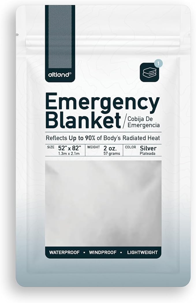 Altland 4 Pack of Emergency Blankets - Heat Reflective Blankets for Winter Survival Kits, Disaster Preparedness, Cold Weather Camping, and Homeless Care Packages