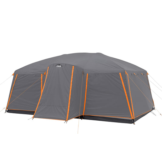 CORE 12 Person Cabin Tent | Large Portable Multi Room Family Tent with Full Rainfly for Weather Protection and Storage | Included Storage Pockets for Camping Accessories