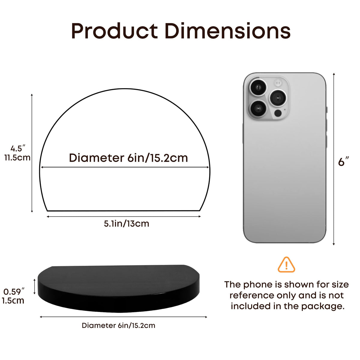 MITREL Small Wood Floating Shelves (2-Pack, 6-inch Diameter) - Round Sturdy Invisible Wall Mount Display for Small Plants,Toys,Bathroom,Living Room Storage & Modern Rustic Décor (Black)