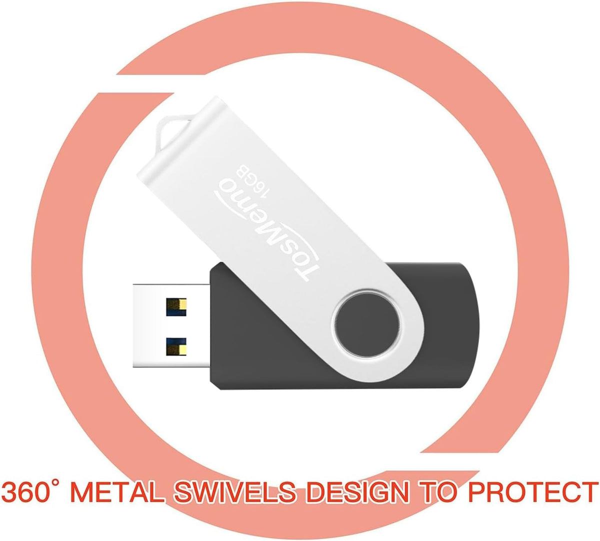 TosMemo 16GB 2.0 Storage(2 Pack,Black USB Flash Drive Thumb Drive USB Flash Drive Swivel Jump Drive Pen Drive Memory