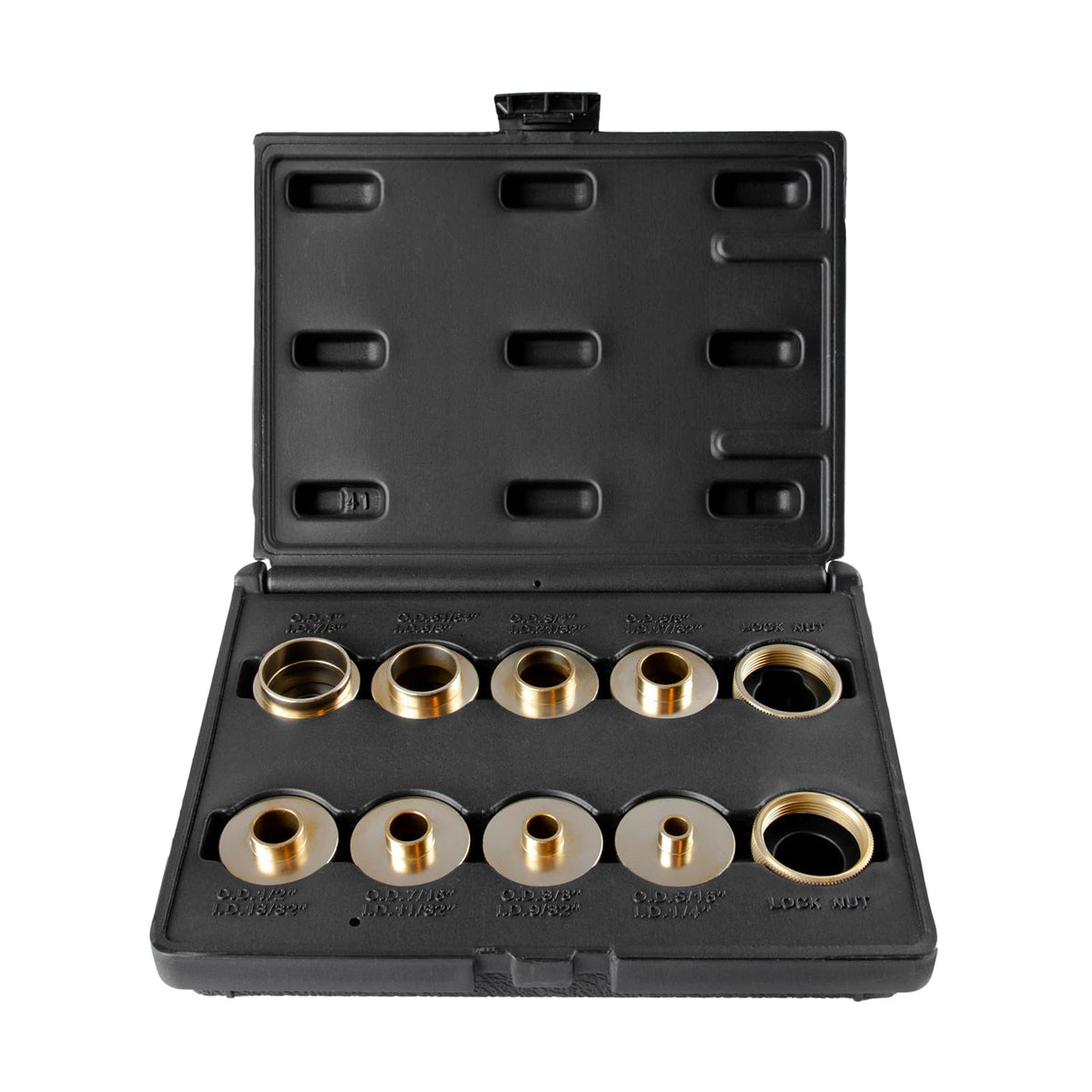 O'SKOOL Router Bushing Set, Brass Template Guide Bushings for Woodworking, 5/16" to 1", Fits 1-3/16" Router Sub-base, Porter Cable Style, 10-Piece with Lock Nuts, RA02