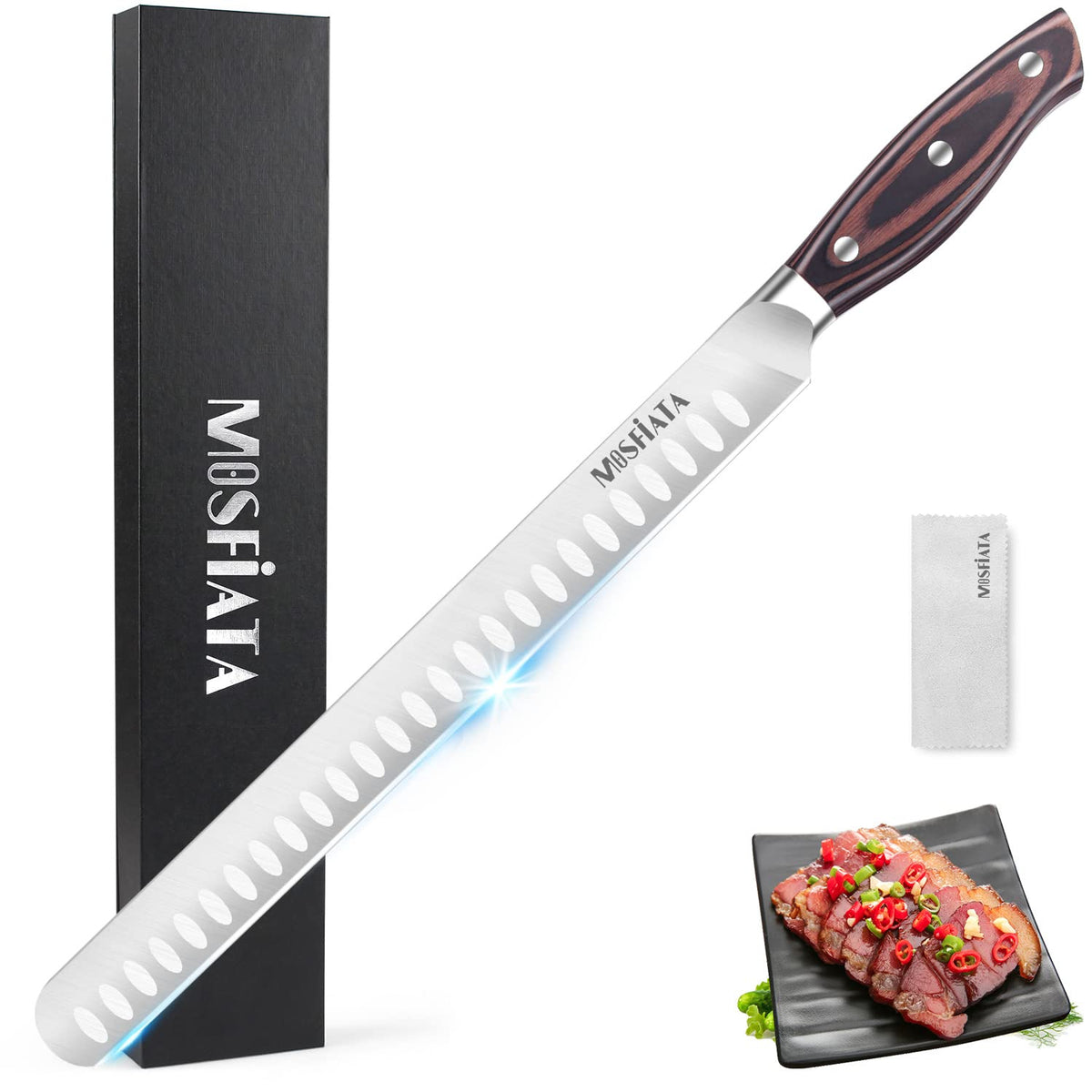 MOSFiATA 12" Slicing Carving Knife –BBQMeat Cutting Knife-Forged High Carbon German Steel – Ergonomic Handle Design-With Gift Box