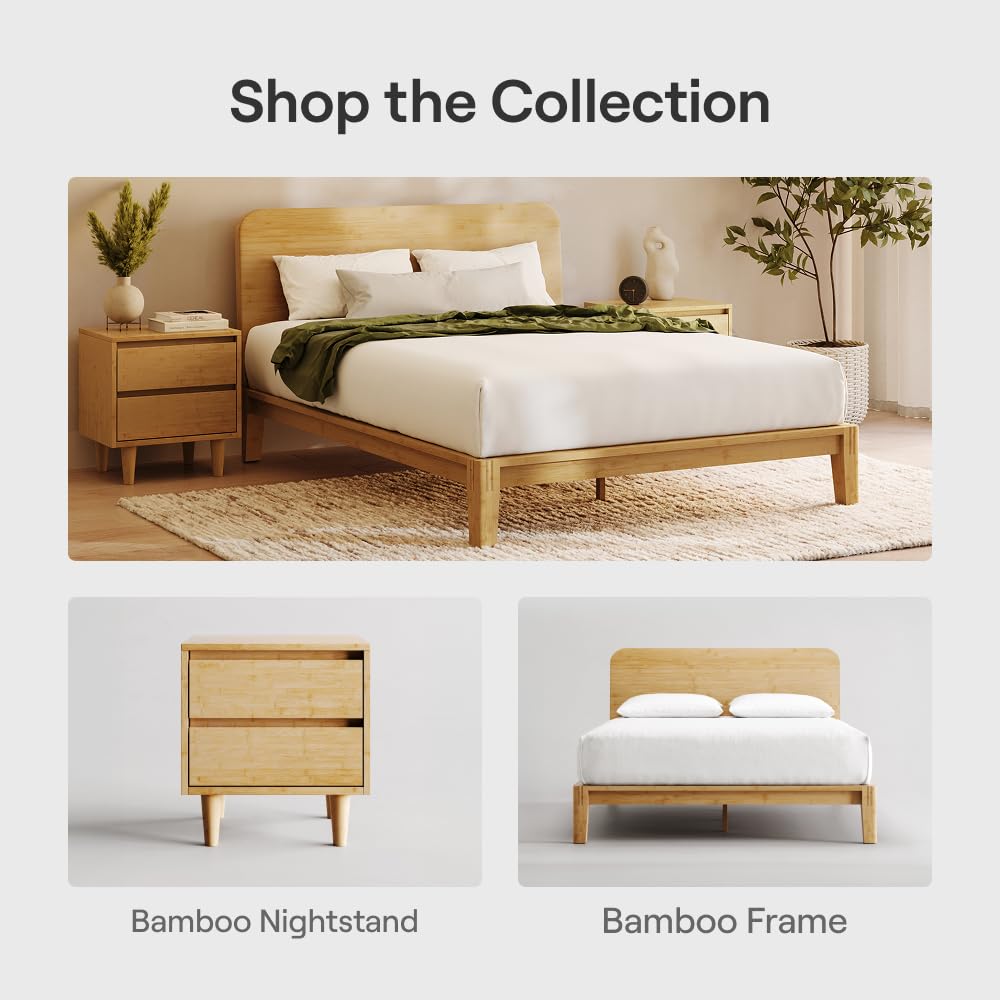 Nectar Bamboo Platform Bed Frame - King - Natural - Floating Center Support Legs - 12” Height - Easy Tool Free Set Up - Contemporary and Durable - Sturdy Wooden Support Slats - Holds Up to 800 Pounds