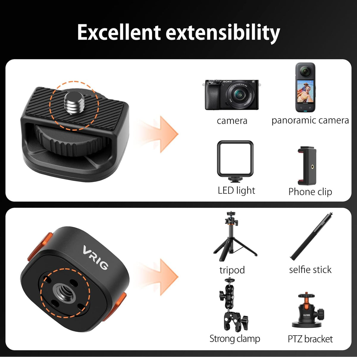 VRIG Express 1/4" Pocket4/3,Insta360 X5/X4/X3,1/4" VRIG Magnetic Quick Release Mount Adapter with Screw Thread for DJI
