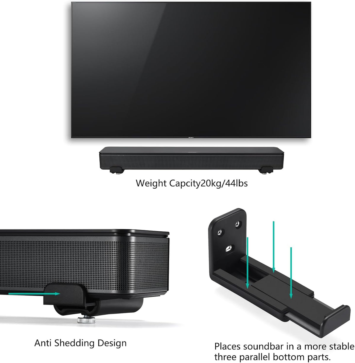 YaoshanTuda 20-65" Universal Soundbar Wall Mount for Samsung/Sonos/Bose/LG | Adjustable TV Sound Bar Bracket |Easy