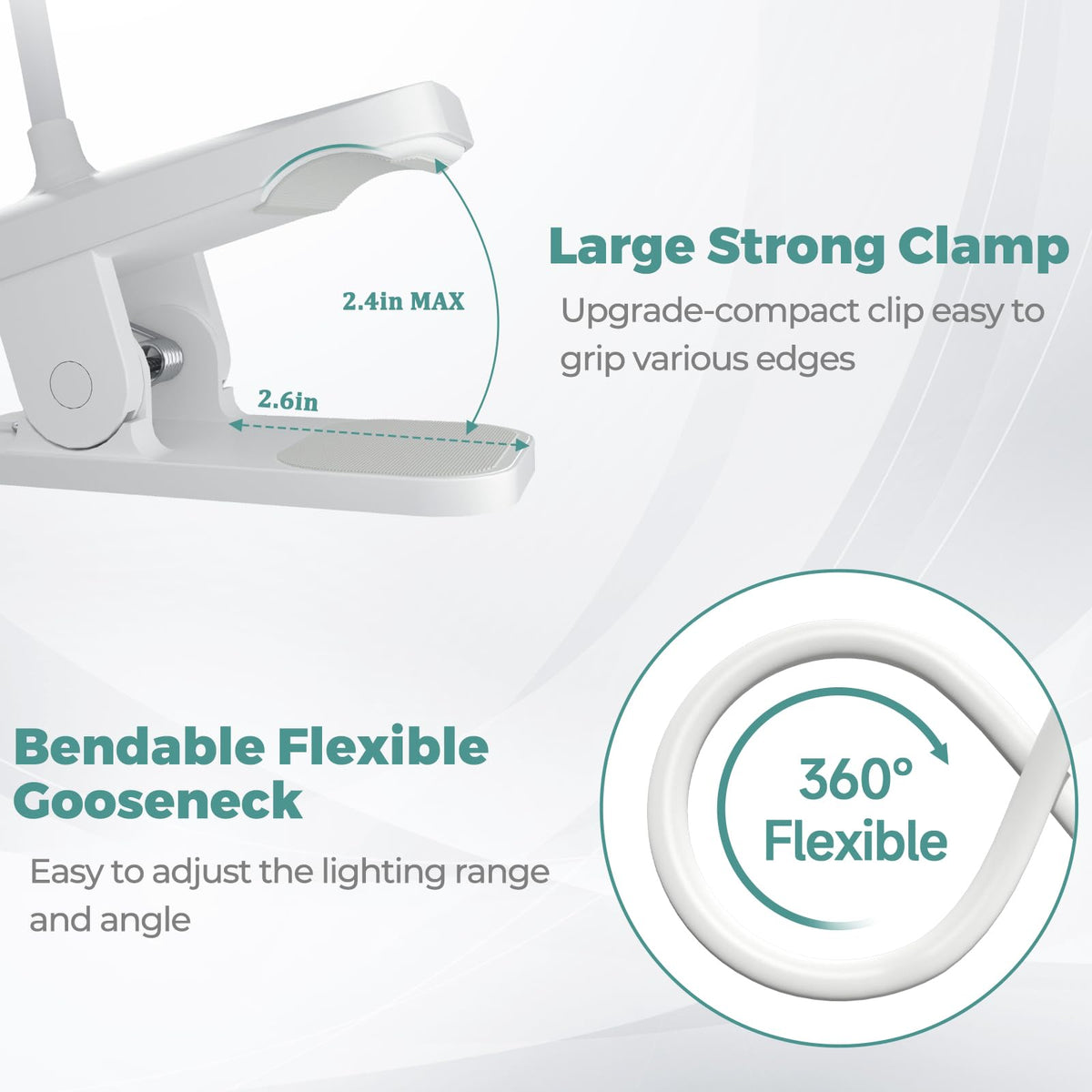CUHIOY Clip on Reading Light for Bed Headboard, Rechargeable Battery Clamp on Bunk Bed Light, 5 Colors 5 Brightness Flexible Neck Desk Lamp, Eye Protect LED Touch Control Book Lights at Night for Kids