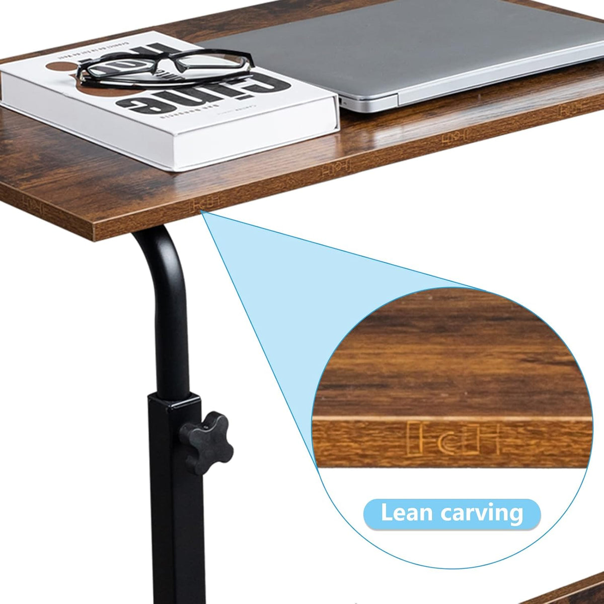 23.62 15.74 27.16-37.79 Mobile Side Table, Mobile Laptop Desk Cart, Adjustable Over Bed Table with Wheels for Sofa