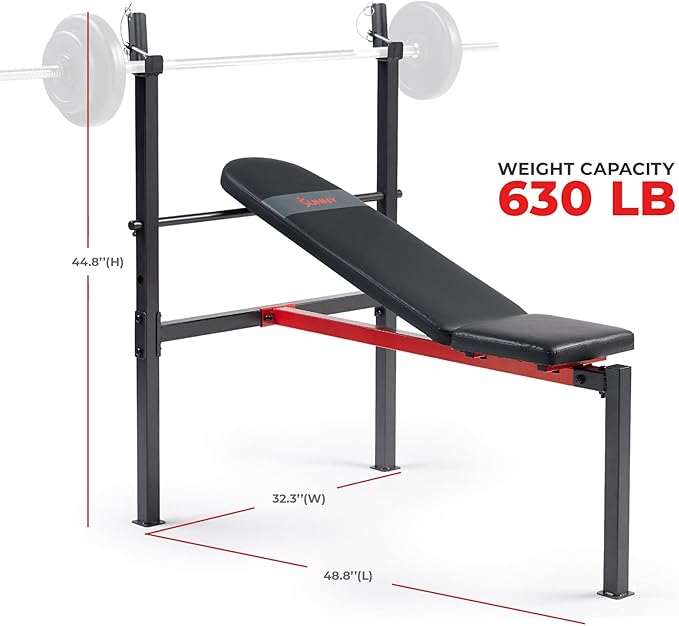 Sunny Health & Fitness Compact Premium Incline Bench Press Bar Rack Set & Optional Leg Extension Developer, Preacher Curl for Solid Strength Training Home Gym