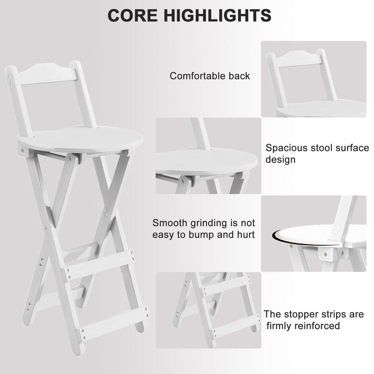 Yuxitia Folding Bar Stool Kitchen24 inch Folding Kitchen Counter Chair Portable Wooden Bar Stool Outdoor Shop Kitchen Restaurant Coffee Stool 1 (White)