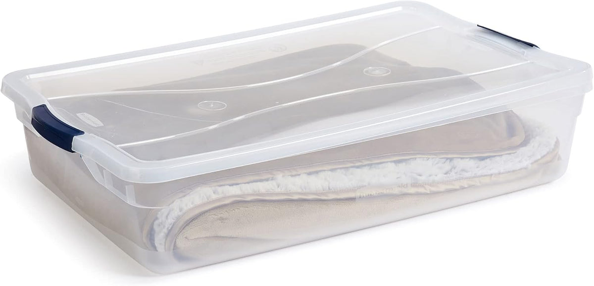 Rubbermaid Cleverstore 42 Quart Stackable Storage Bins - Clear Plastic with Lids | 4 Pack for Garage & Closet