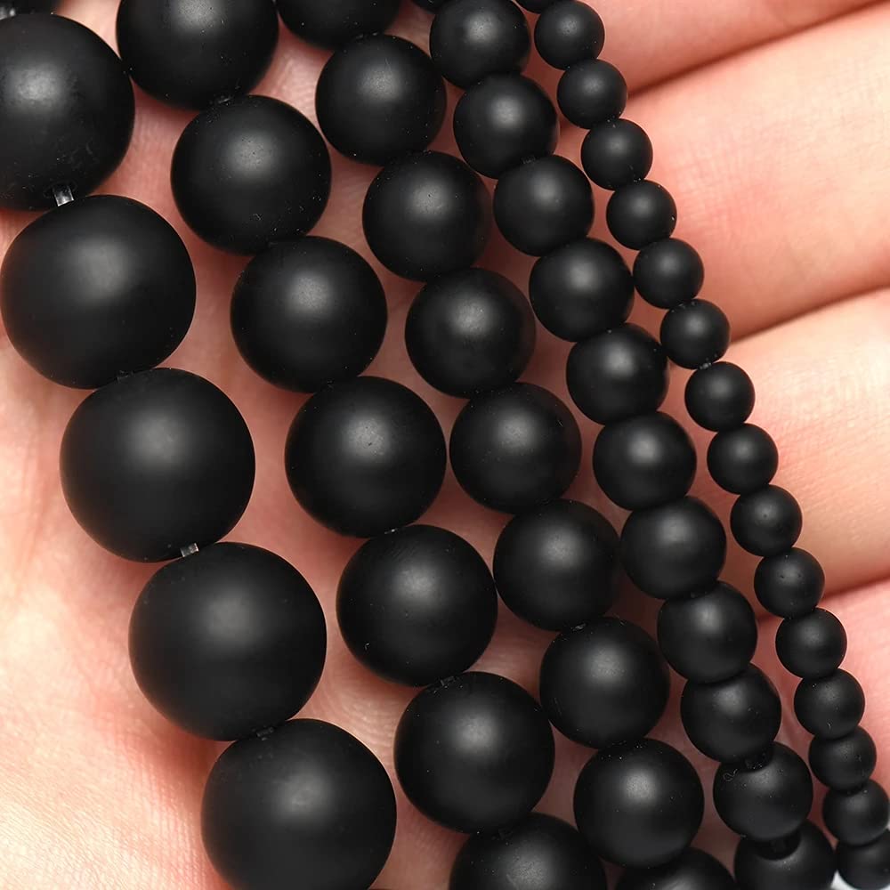 10mm 35pcs Round Beads Black Agata Onyx Tassels Chandelier Necklace Earrings Bracelet Strand Gem Natural Stone Dull Polished Fashion Jewelry Findings DIY Accessories (10mm, Black Matte)