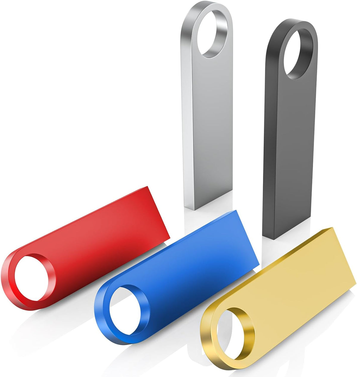 Wooolken 5 Pack 4GB 2.0 USB Flash Drive with Keychains, Sleek Metal USB Thumb Drives Memory Stick for PC Laptop