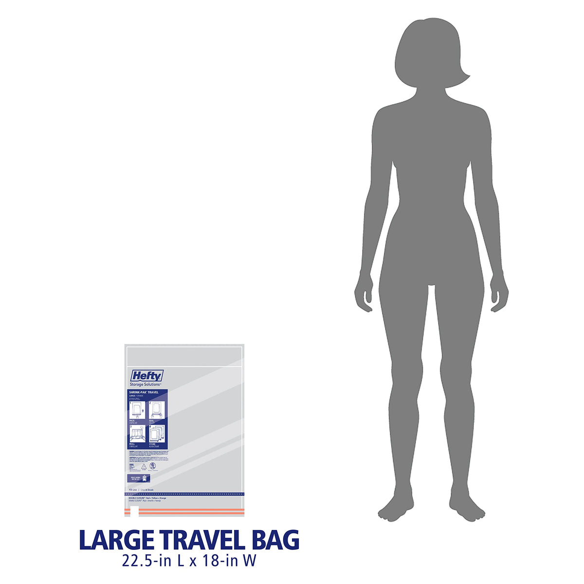 Hefty Shrink-Pak Large Travel Bags - Airtight Storage Bags for Maximum Space Saving, Travel Essentials, Ideal for Packing, Durable, Reliable Compression with Sealed Protection