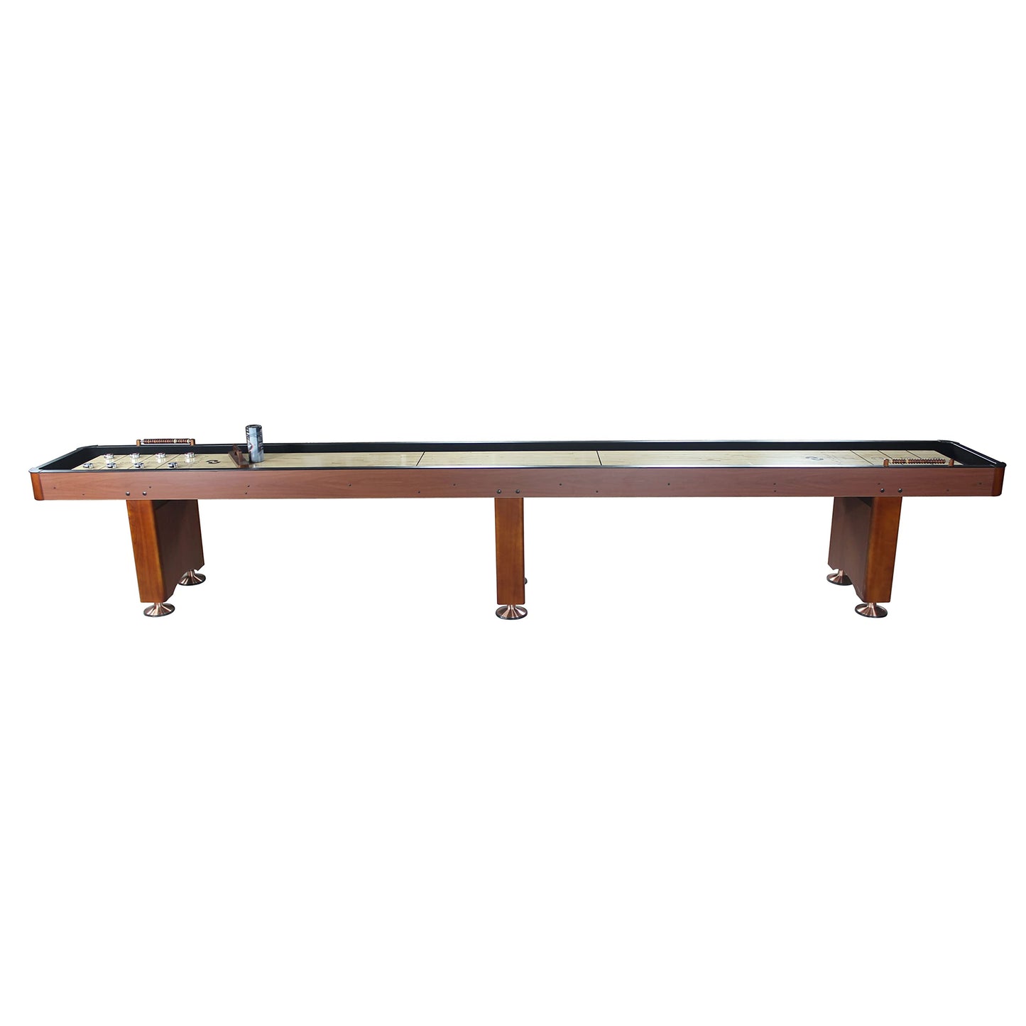 Playcraft Woodbridge Shuffleboard Table with Storage Cabinet - Shuffle Board Game Table Set with Matching Abacus, 8 Pucks, Brush & Wax (Made in USA) - Pro Style Climate Adjusters - Cherry - 14ft