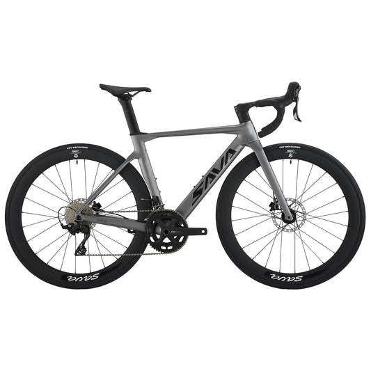 SAVADECK A7L Carbon Road Bike, T800 Carbon Fiber Frame 700C Racing Bicycle with Shimano 105 R7100 24 Speed Groupset and Hydraulic Disc Brake, Ultra-Light Carbon Bike for Man and Women(Grey,47cm)