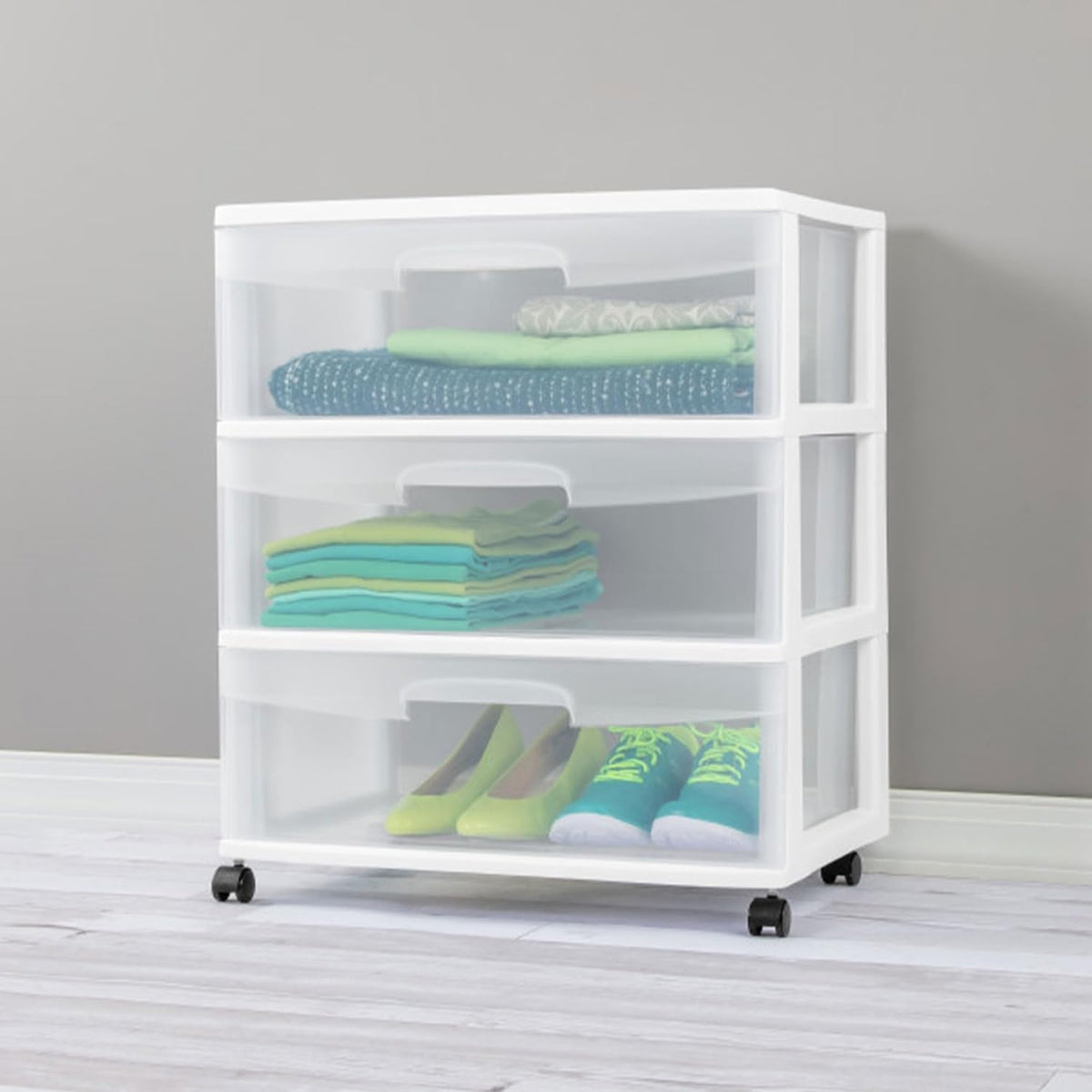 Sterilite 4-Pack Wide 3 Drawer Rolling Storage Cart - Clear Drawers & White Frame for Easy Organization
