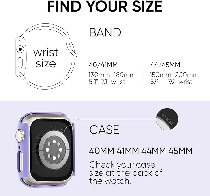 Compatible for Apple Watch Band 40mm 41mm and Case with Screen Protector, Soft Silicone Sport Strap Bands and Protective Cover with Tempered Glass for iWatch Series 9 8 7 SE 6 5 4