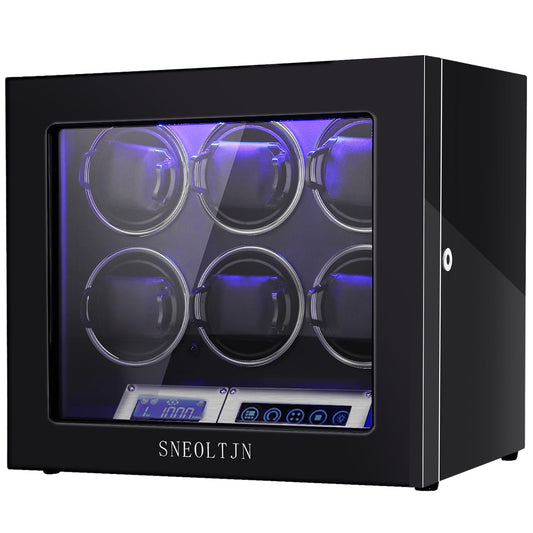 SNEOLTJN Watch Winder for 6 Slots Automatic Watches, Ultra-Quiet Japanese Motors, Built-in LED Illumination and LCD Touchscreen Control