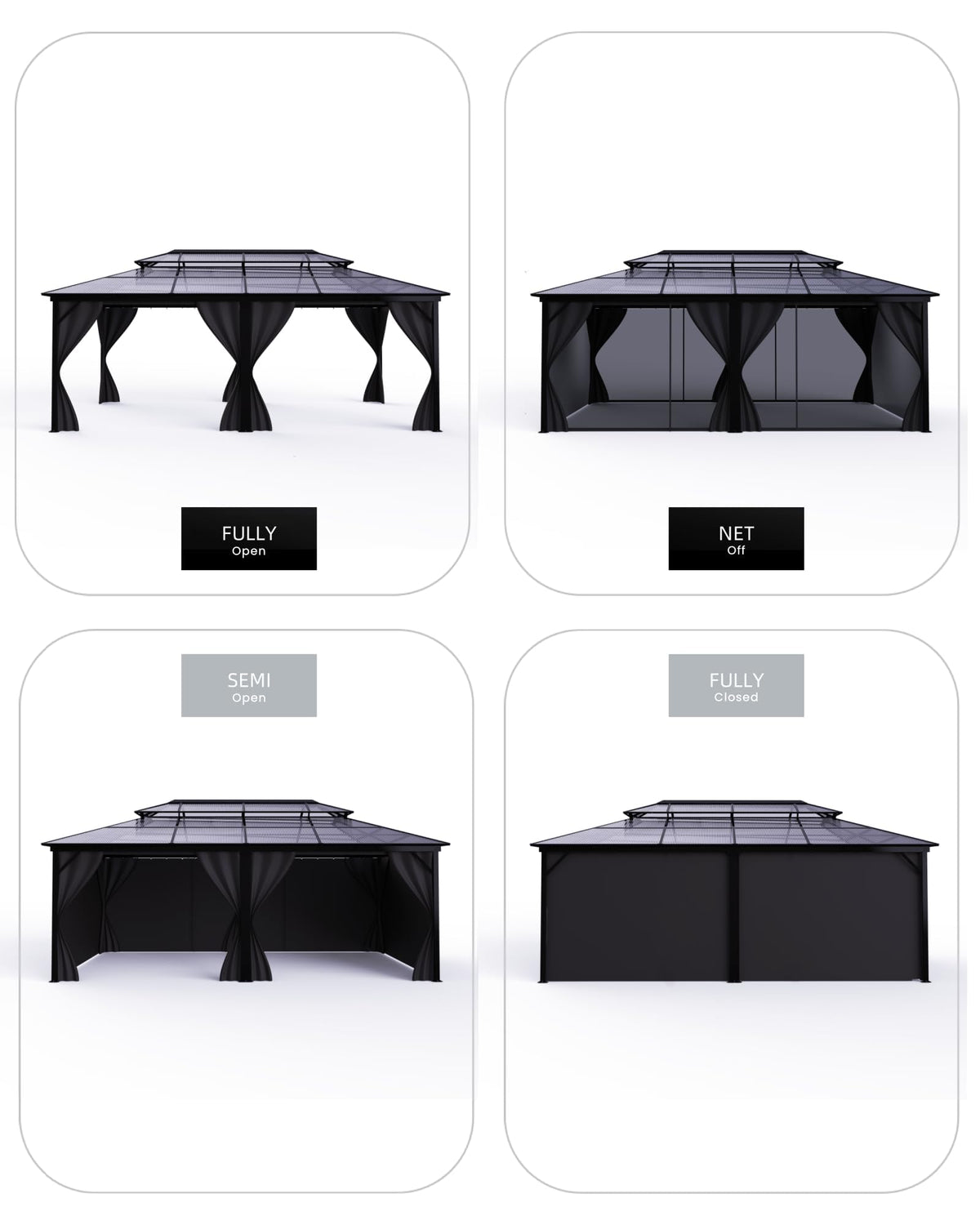 GarveeLife Hardtop Gazebo 12 ft x20 ft for All Weather, Double Polycarbonate Sheets Roof, Aluminum Alloy Frame, Net, and Curtain, Permanent Building for Patio, Deck, Backyard, Lawn, and Garden