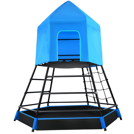 Hapfan Jungle Gym with Platform and Tent, Climbing Toys with Monkey Bars for Kids, Metal Outdoor Play Equipment