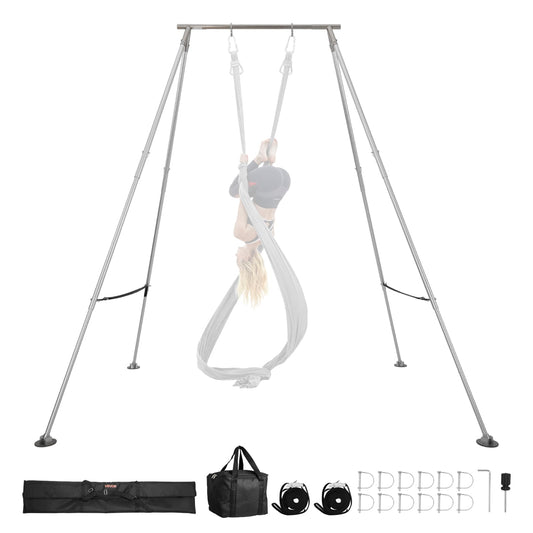 VEVOR Adjustable Yoga Aerial Rig, Aerial Silk Stands with Height Adjustable 5-11FT, Portable Stainless Steel Rig& Aluminum Frame Legs, Fit with Hoops/Lyra/Silks/Hammock