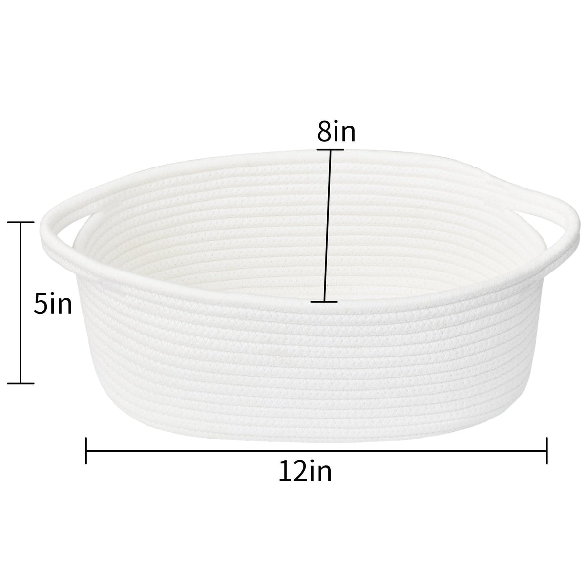 ABenkle Small Basket with Handles, Boho Decorative Rope Woven Dog Cat Toy Storage Bin Shelf Storage Organizer, Easter Christmas Gift Basket, 12"x8"x5", White
