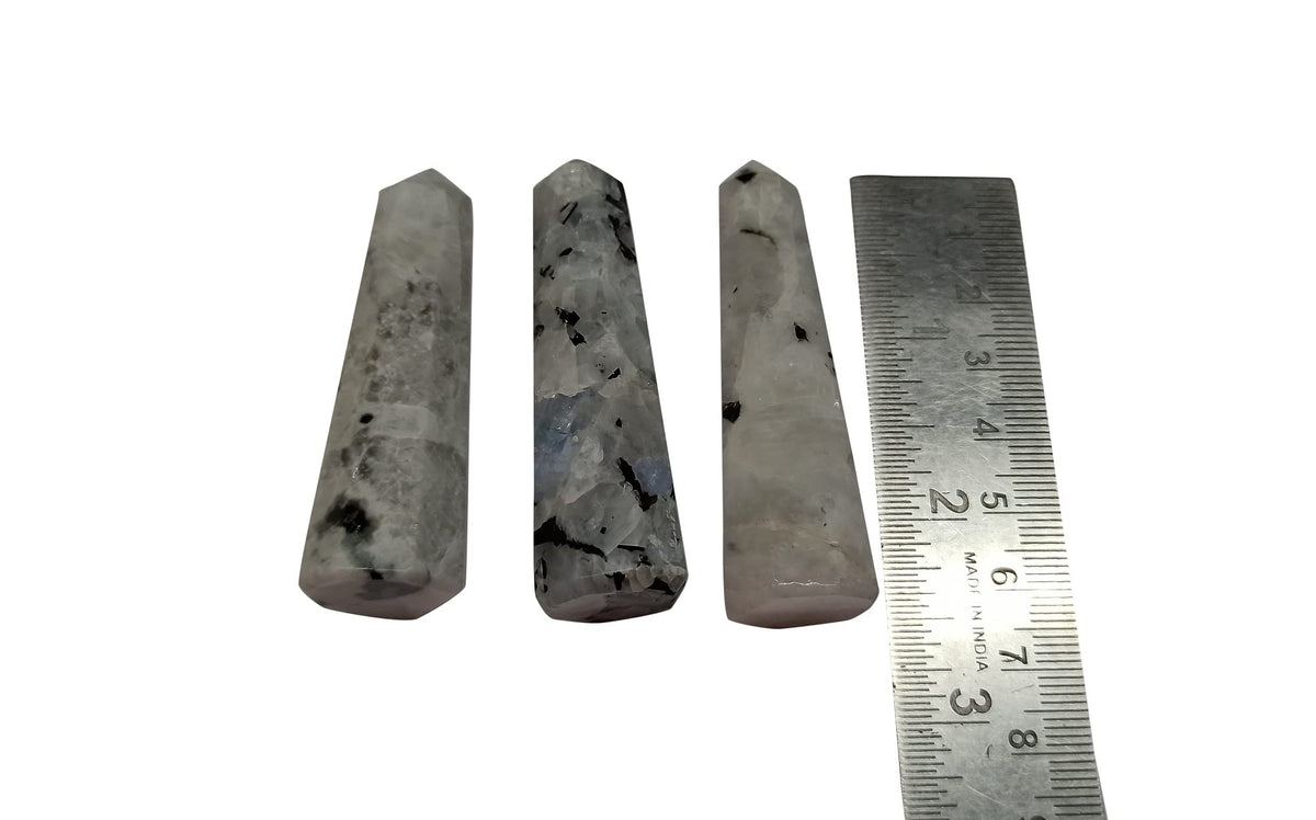 WholesaleGemShop 3 Inch Gemstones RAINBOW MOONSTONE Obelisk Tower Jumbo Facet Aura Rock Crystal Natural Polished Earth Wand Spirit