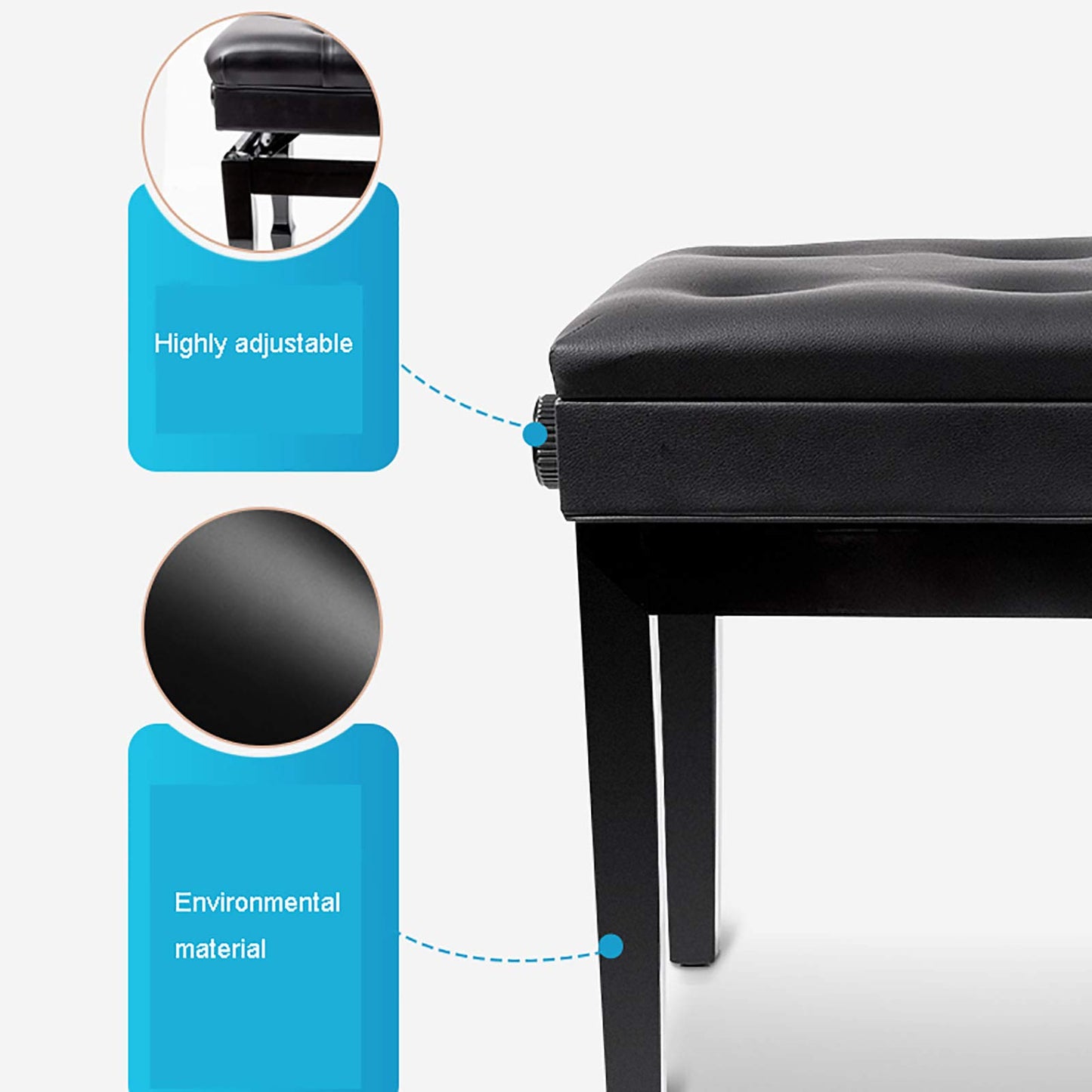 USZWBY Leather Piano Bench Height Adjustable Piano Stool Luxury Leather Piano Bench Keyboard Stool,Enjoying Sturdy Solid Wood Frame,Sturdy and Durable