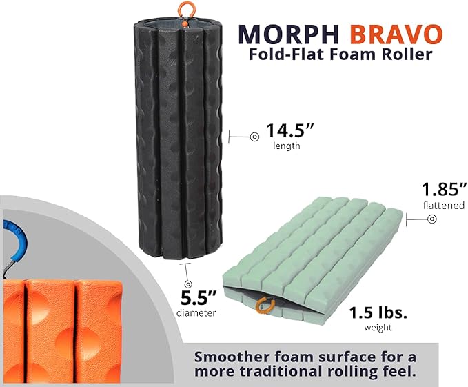 Morph Foam Roller (Bravo-Sage): Collapsible Travel Foam Roller for Pain Relief, Workout Muscle Recovery, Back Massager, Deep Tissue Leg Massage, Back Cracker, Stretcher; Small, Portable