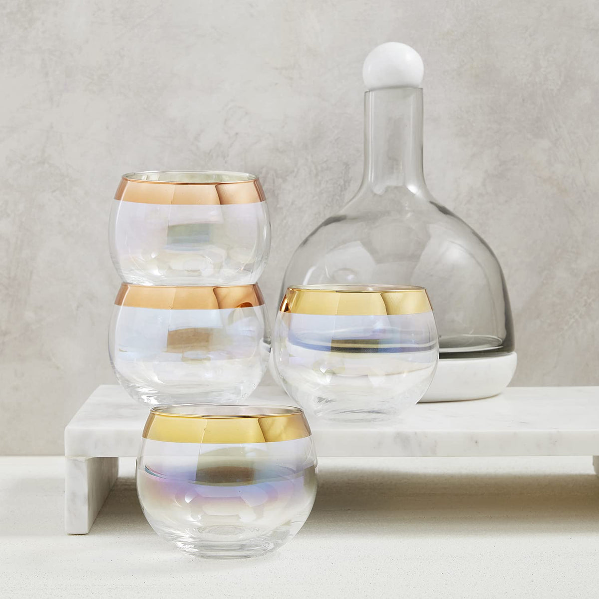 Santa Barbara Design Studio Table Sugar Marble and Glass Wine Carafe, 42-Ounce, White