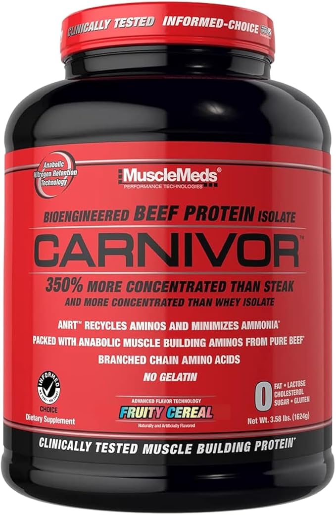 MuscleMeds CARNIVOR Beef Protein Isolate Powder, Muscle Building, Recovery, Lactose Free, Sugar Free, Fat, Free, 23g Protein, Fruity Cereal, 56 Servings