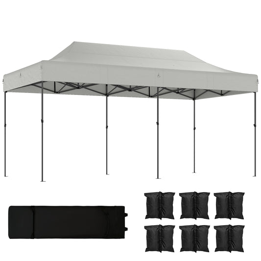 Outsunny 10 x 20 ft Pop Up Canopy Tent, Heavy Duty UPF50+ Outdoor Portable Instant Canopy Shelter with Wheeled Carry Bag, Sandbags, Adjustable Height for Parties, Events, Camping, White