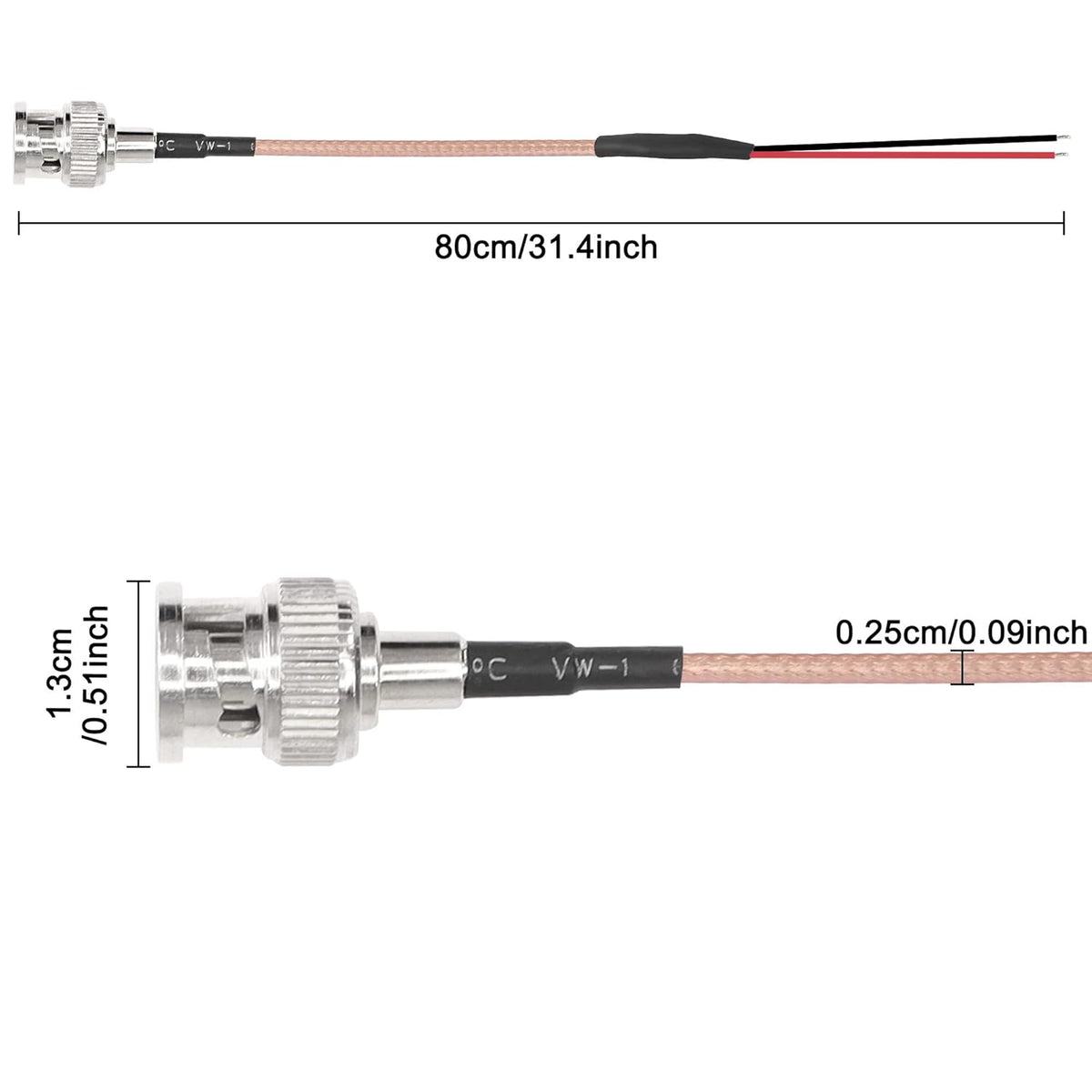 RG316 -0.8M/2.6FT 2PCS XMSJSIY BNC Pigtail Cable Bare Wire Coaxial Coax Antenna Open End Connector Adapter Extension