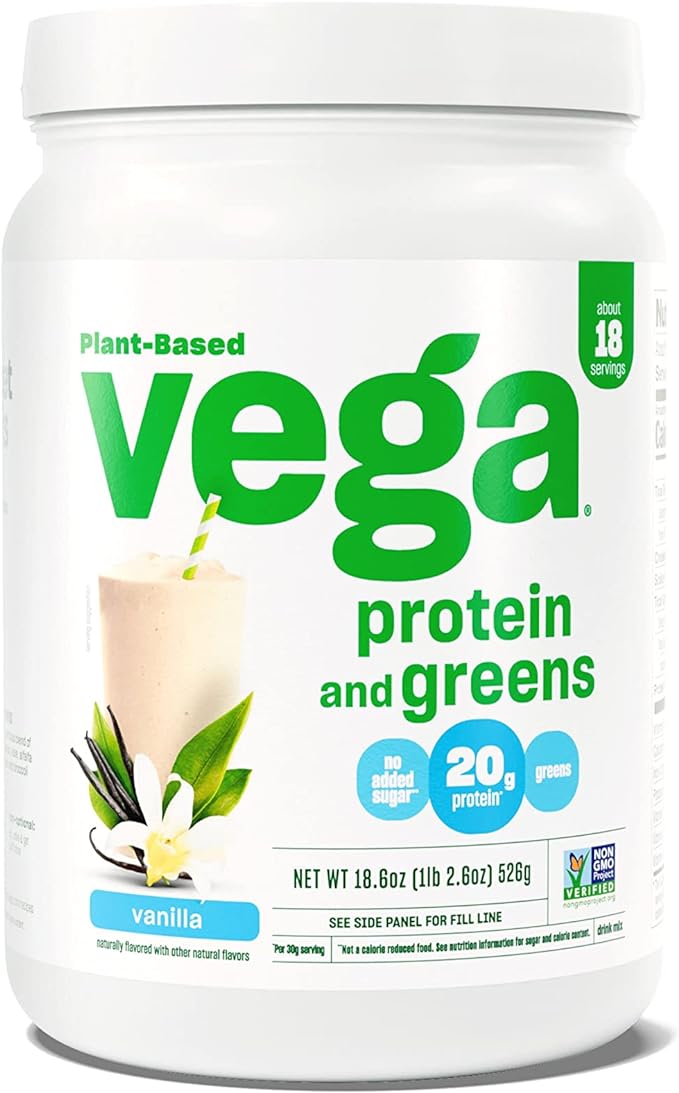 Vega Protein and Greens Protein Powder, Vanilla - 20g Plant Based Protein Plus Veggies, Vegan, Non GMO, Pea Protein for Women and Men, 1.2 lbs (Packaging May Vary)