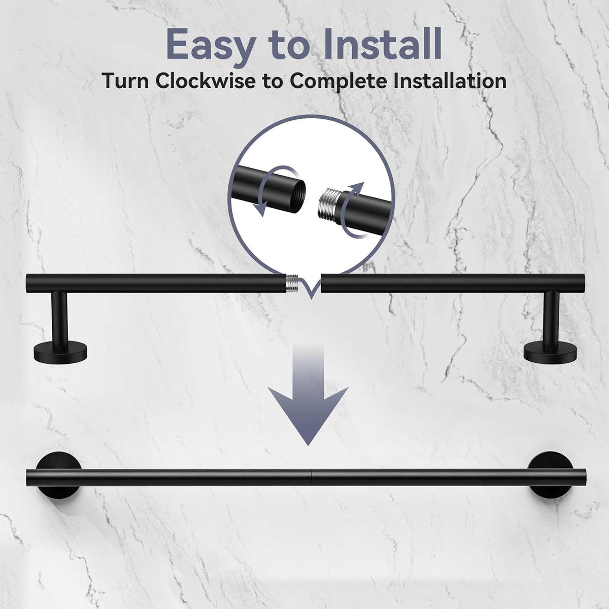 Skiennix Matte Black Towel Bar - 24 Inch Wall-Mounted Towel Holder | Durable SUS304 Stainless Steel
