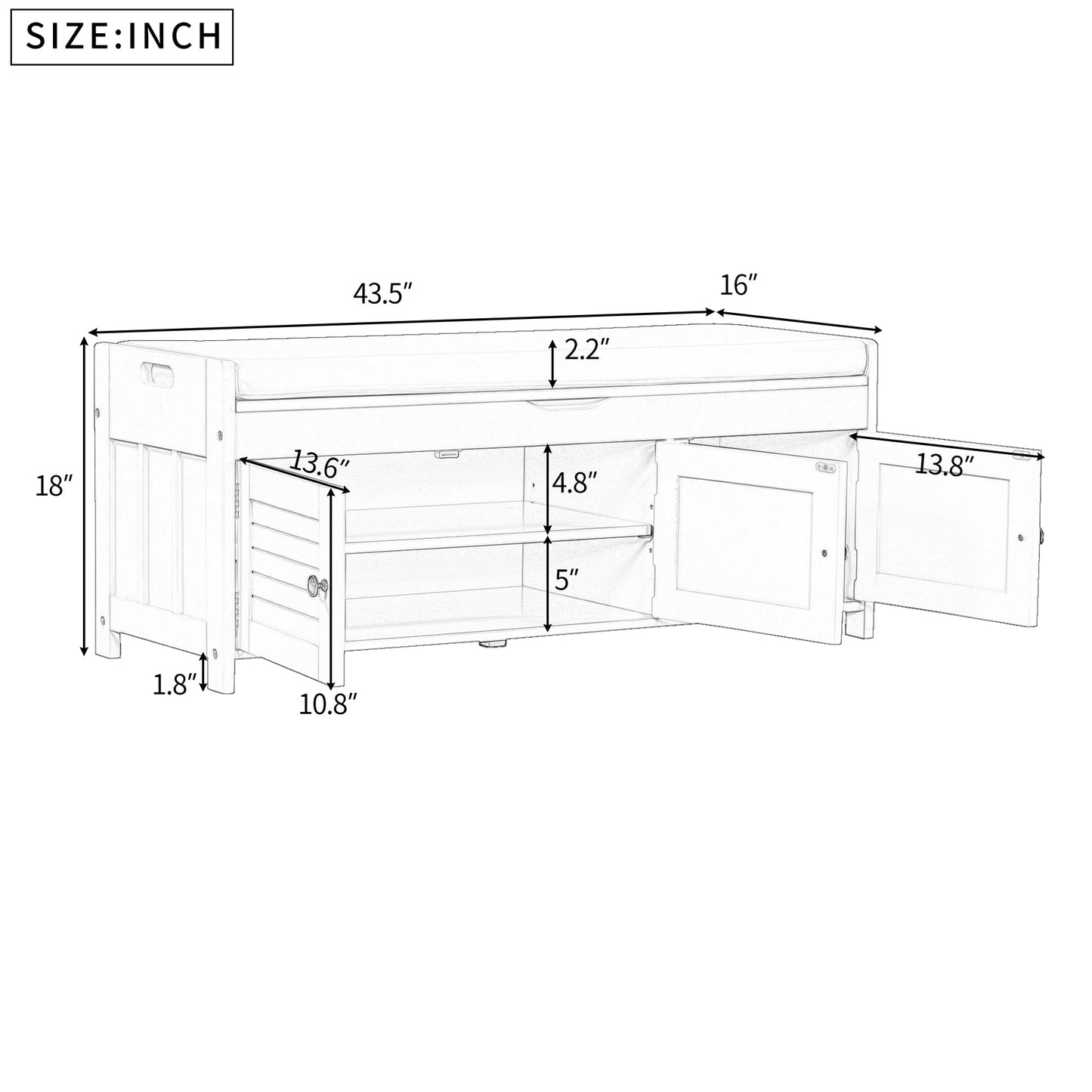Bellemave Storage Bench with 3 Shutter-Shaped Doors and Flip-Open Storage Box, Shoe Rack for Entryway and Hallway,Shoe Bench with Adjustable Shelves Storage Space and Removable Seat Cushion, Gray Wash