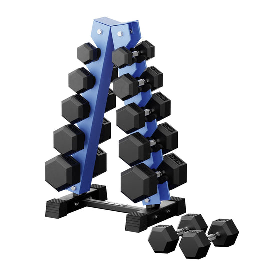 RitFit 350LB Rubber Hex Dumbbell Sets with Weights Rack, Multiple Color Choices Available, Great Gym Equipment for Home, Strength Training, Workouts，Blue
