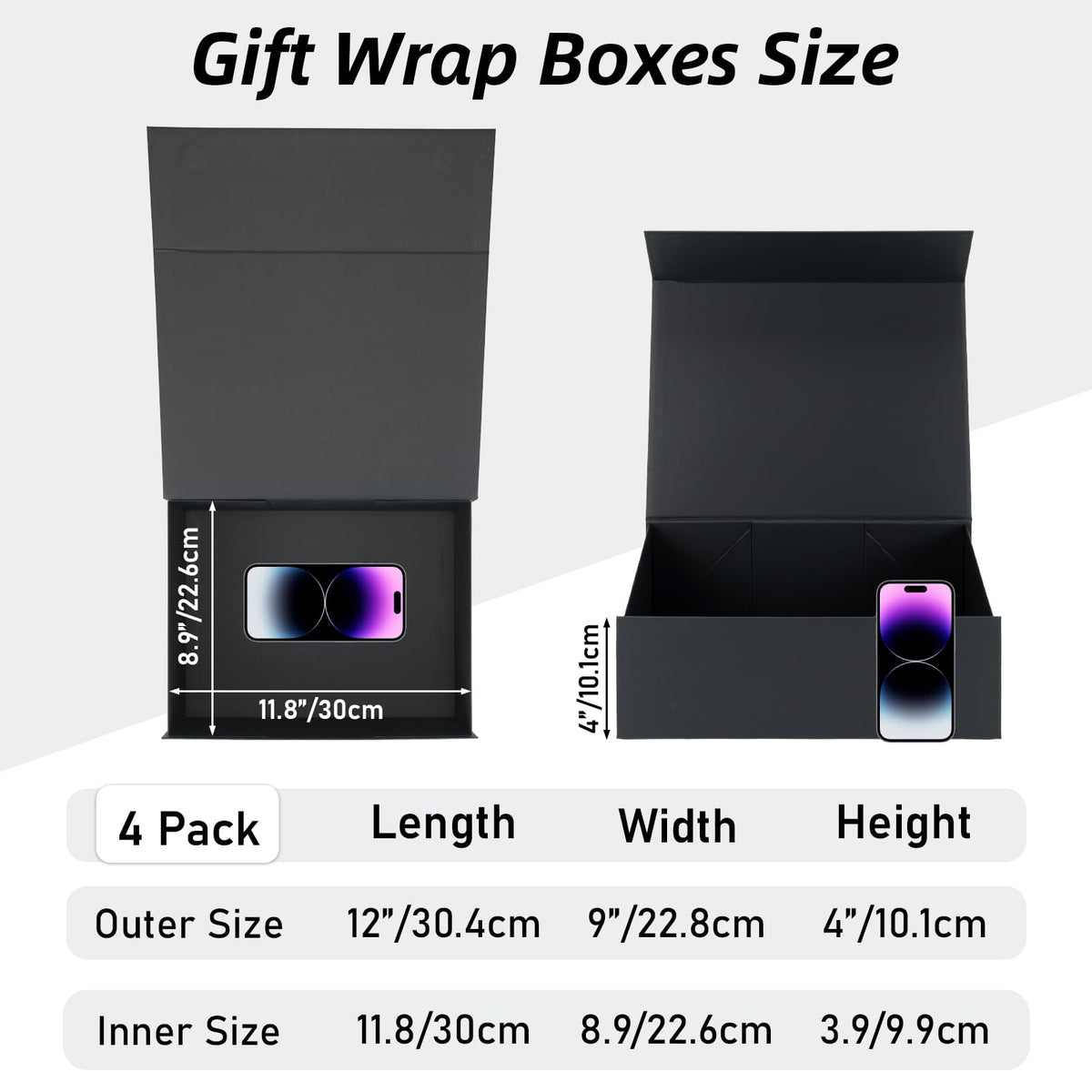Edenseelake 12x9x4 Inch Black Gift Boxes with Magnetic Closure Lids for Presents, Wedding, Valentine’s Day, Father’s Day, Birthday