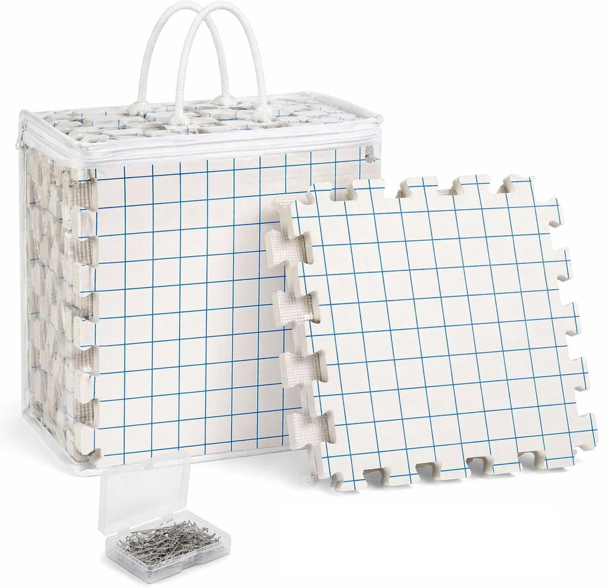 IRSTBL Knitting Blocking Mats Set – 9 Interlocking Foam Mats with Gridlines, 100 T Pins, 20 Locking Stitch Markers and Storage Bag – Crochet Blocking Boards Kit