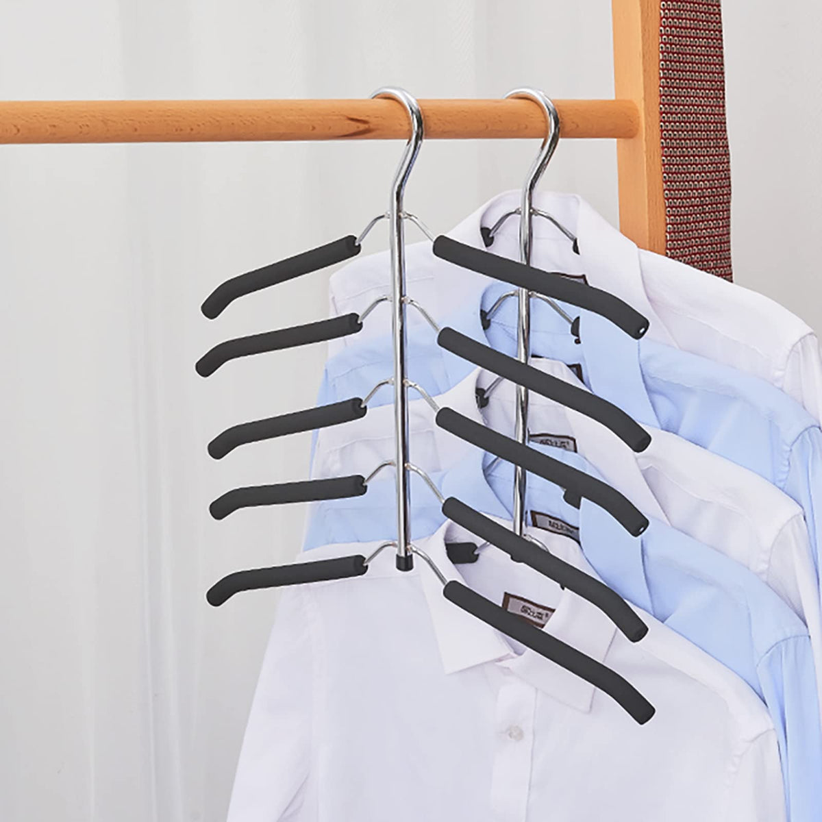 JFFLYIT Blouse Tree Hangers Multi-Layer Clothes Hangers 3 Pack 5 in 1 Non Slip Space Saving Closet Organizer Stainless Steel Shirt Hanger Coats Hanger（Black）