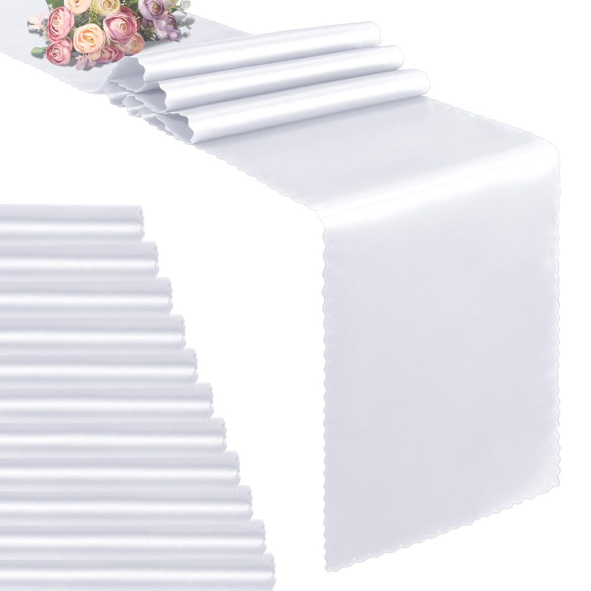 VACVELT 12 Pack Satin Table Runners - 12 x 72 Inches Long, White Table Runners for Wedding, Birthday Party, Banquet, Graduation, Engagements