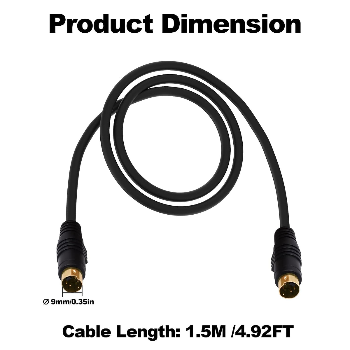 YARCHONN 4 -1.5M-2Pcs (ML) S-Video Cable Pin Mini Din SVideo Male to Male Extension Cable,SVHS Lead Cord Male Connector