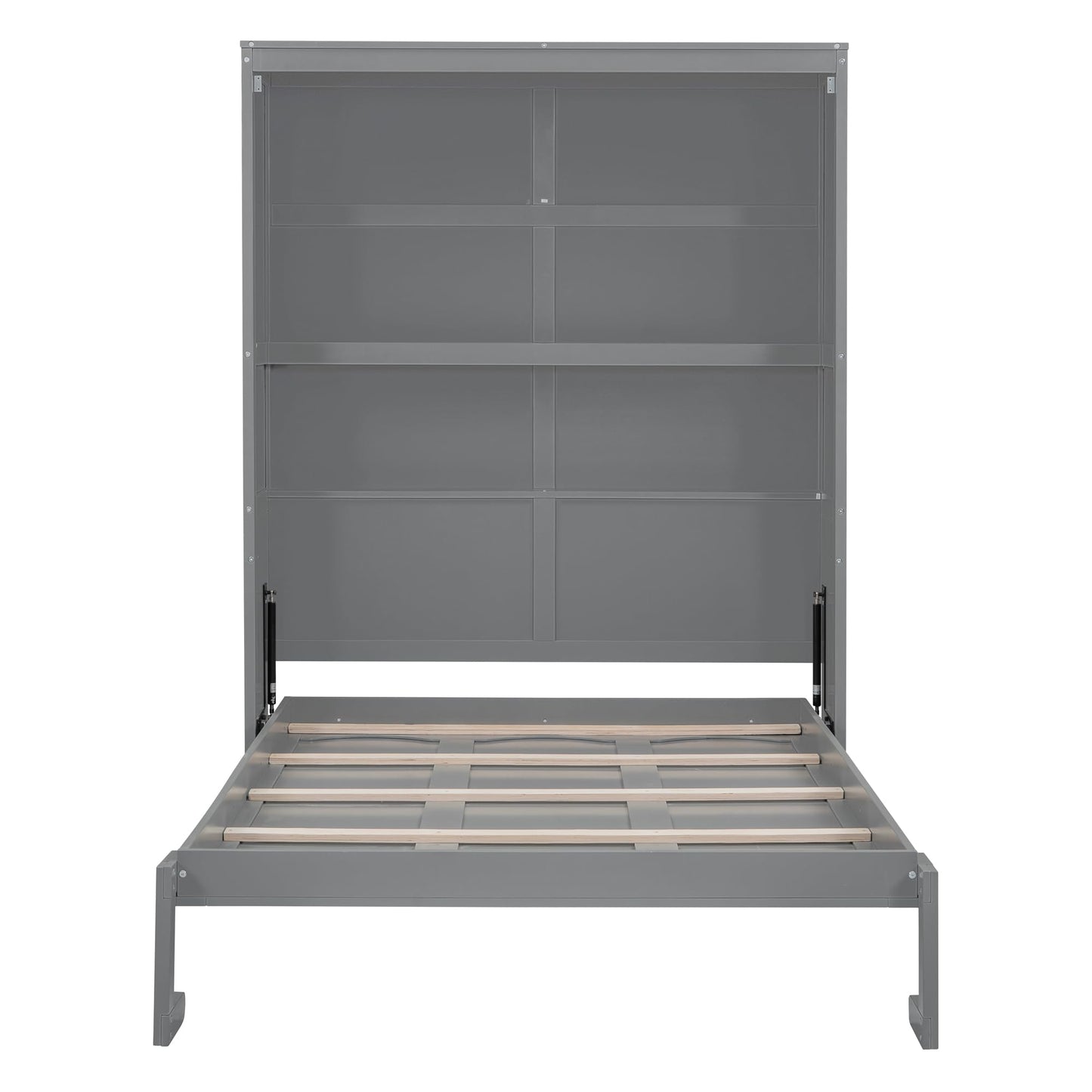 Ball & Cast Full Size Murphy Bed Wall Bed with Shelves and Mattress Holder,Wood Hideaway Cabinet Chest w/Slat Support,can be Folded,for Small Room,Dorms,Gray