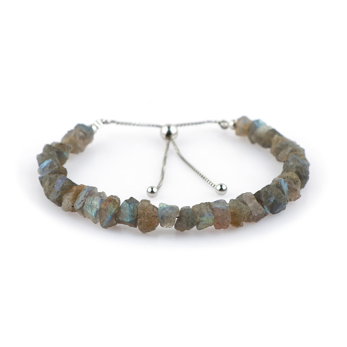CRYSTALIS Natural Raw Labradorite Rough Stones Bracelet, Rough Gemstones, Chakra Healing Crystals, Gift Giving Jewelry, 925 Sterling Silver Womens Bracelet 8 inch